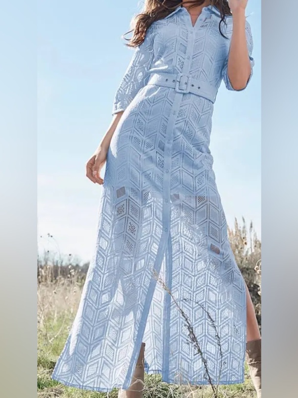 VENUS Light Blue Lace Button Front Maxi Dress Sz 6